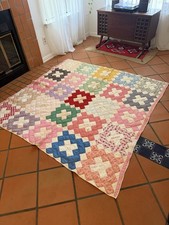 Antique Vintage Hand Made Quilt Star wedding Band Daisy Flower Folk Art 70x61 picture