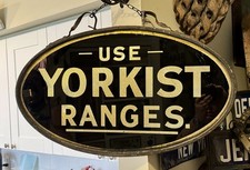 Antique Reverse Painted Foil Glass Yorkist Ranges, Appliance Trade Sign, Bracket picture