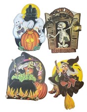 4 VTG 1983 Halloween Beistle Paper Die Cut Skeleton, Ghost, Witch Decorations picture