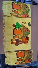 3x Yellow Cannon Mushroom Toadstool Fringe Hand Towel Terry Cloth Vintage 1970’s picture