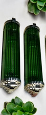1 PC VINTAGE ART DECO GREEN BRASS & GLASS ROD WALL SCONCE LIGHT FIXTURE NAUTICAL picture