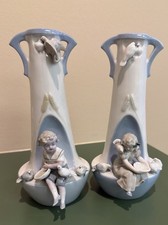 “Pair of Antique Fritz Pfeffer Gotha German Porcelain Figural Vases, c. 1900.” picture