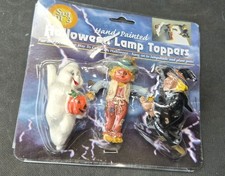 Set Of 3 Vintage Hand-Painted Halloween Lamp Toppers - NIB picture