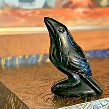 Natural Black Obsidian Raven Figurine - Hand Carved Crow Statue Gothic Bird Gift picture