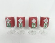 RARE Vintage TABASCO - 4 Red Eye Stem Glasses - Wolfschmidt Vodka - Small Print  picture