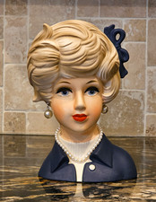 Vintage Lady Head Vase Napcoware C8498 With Pearls 8.5 inch picture