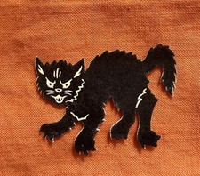Vintage 1950s Dennison Halloween black cat paper gummed seal sticker picture