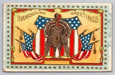 Postcard Thanksgiving Patriotic Turkey US Flags c. 1918 picture