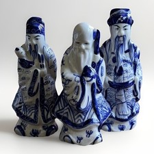 Vintage Chinese Blue and White Porcelain FU LU SHOU Statues 6.5
