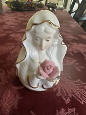 White Porcelain Madonna Holding Roses 4.5” picture