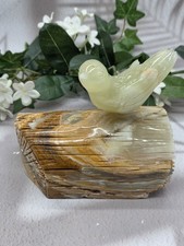 Afghan Jade Bird on Log Carving, 4 lb Hand Carved Serpentine Stone Bird Decor picture