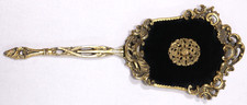 Vintage Ornate Gold Tone Vanity Hand Mirror Velvet Back Large Floral 15