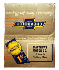 1940s Matthews Motor Chevrolet Dealer Vintage Matchbook Cover Fitchburg Mass picture