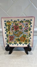 Arte Cruz Talavera Mexican Pottery Square Plate Hand Painted Floral picture