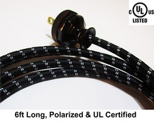New Vintage Style Cloth Covered Electrical Cord w/ Repro Bakelite Polarized Plug picture