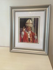 ST. JOHN PAUL II Waving Large Frame Print 18” H X 14.75” X 3” W. Excellent C. picture