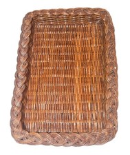 VTG Wicker Serving Tray Rectangular Woven Basket Braided Rim Coffee Table 13x9 picture