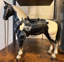 Vintage 1950s Breyer ? Horse Black & White Western Pinto w/ Saddle Chain Reins picture