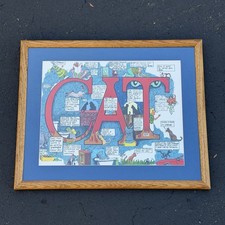 Peter Prints Humorous “CAT” 80s 1986 Wall Art Wood Framed 21