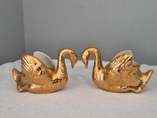 Vintage MCM Holley Ross 22k Gold Swan Planter Set-Distinguished China-Pair-Mint picture