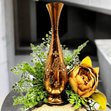 Vintage Moroccan Copper Etched Vase with Jewels and Stones by Julis 9 inch picture