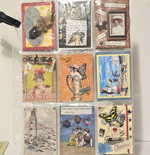 9 Artist Trading Cards Victorian Quirky Collage Mix Media Hats Beach Butterflies picture