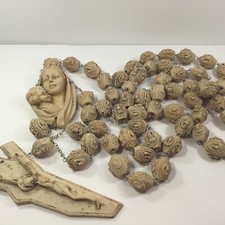 Rustic 65” Madonna Resin Catholic Christian Wall Rosary Beads Modern W/ Crucifix picture