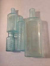 4 Antique Aqua Medicine Bottle Lot, Indian Sagwa Piso’s Cure St. Jacobs Oil 1885 picture