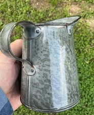 RARE MEASURE TINY EARLY GRAY RIVETED BEAUTIFUL GRANITE ENAMELWARE ANTIQUE UNIQUE picture