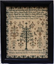 EARLY 19TH CENTURY TREE OF LIFE, MOTIF & VERSE SAMPLER BY MARY WILLIAMS - c.1830 picture