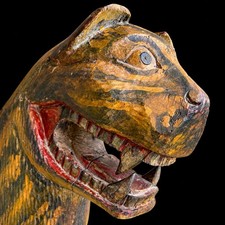Antique 1880 - 1900 Circus Wagon Tiger Head Carved Wood Carnival 18 Inches picture