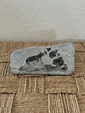Vintage Inuit Soapstone Etching Carving Native Figural Seal Scene Paperweight 5