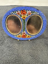 Vintage Italian Micro Mosaic MCM Floral Red Blue Photo/Picture Frame ITALY Made picture