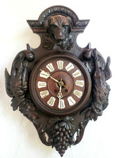 LARGE ANTIQUE BLACK FOREST CARVED WOOD DOG HUNTING CABIN WALL CLOCK 27 X 19 IN picture