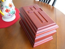 Large Wooden Cremation Urn for Human Ashes. Adult Funeral Box With Carved Cross picture