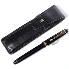 Pilot Custom 74 Fountain Pen 14K Gold F Cartridge Converter Black Gold Case Used picture