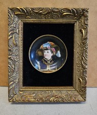 Antique Framed Miniature Hand Painted Porcelain Plaque Plate of a Boy picture