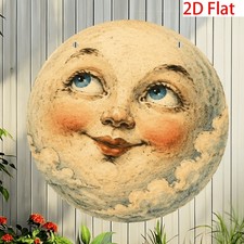 Vintage Cloud Moon Face Round Plaque Tin Metal Signs Home Décor 8x8 picture