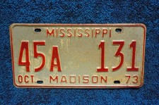 1973 MADISON County MISSISSIPPI License Plate picture