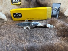 2015 Buck 500 Duke Elk Stag Spade Card Limited & Leather Sheath Mint & Rare picture