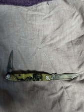 Vintage Wards Made in USA 2 Blade Pen Knife Olive Marbled Handle picture