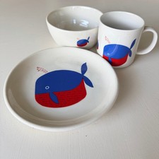 Vintage 1984 Taylor & Ng Minimals Whale Childrens Dinnerware Set Plate Bowl Mug picture