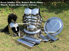 Great Achilles Troy Helmet Black Plume Muscle Armor Breastplate Spartan Shield picture