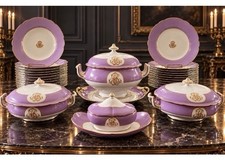 Antique Lerosey Old Paris Porcelain Dinner Service Lavender Plates Bowls Tureens picture