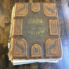 ATQ 1880's Carved Leather Holy Bible Old And New Testaments, And Apocrypha Poor picture