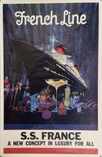 Original French Line 1962 S.S. FRANCE Travel Agency Poster w/ Bob Peak Graphics picture