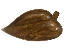 Vintage Monkey Pod Wood Leaf Shaped Serving Tray Bowl Philippines 15” MCM picture