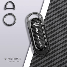 Maserati Real Carbon Fiber Black Leather Car Logo Keychain Key Ring picture