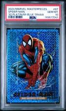2024 UD MARVEL MASTERPIECES '92 PLATINUM BLUE TRAXX #87 SPIDER-MAN PSA 10 picture