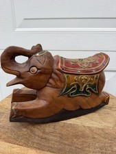 Vintage Hand Carved Wooden Rocking Elephant Figurine – Indian Style picture